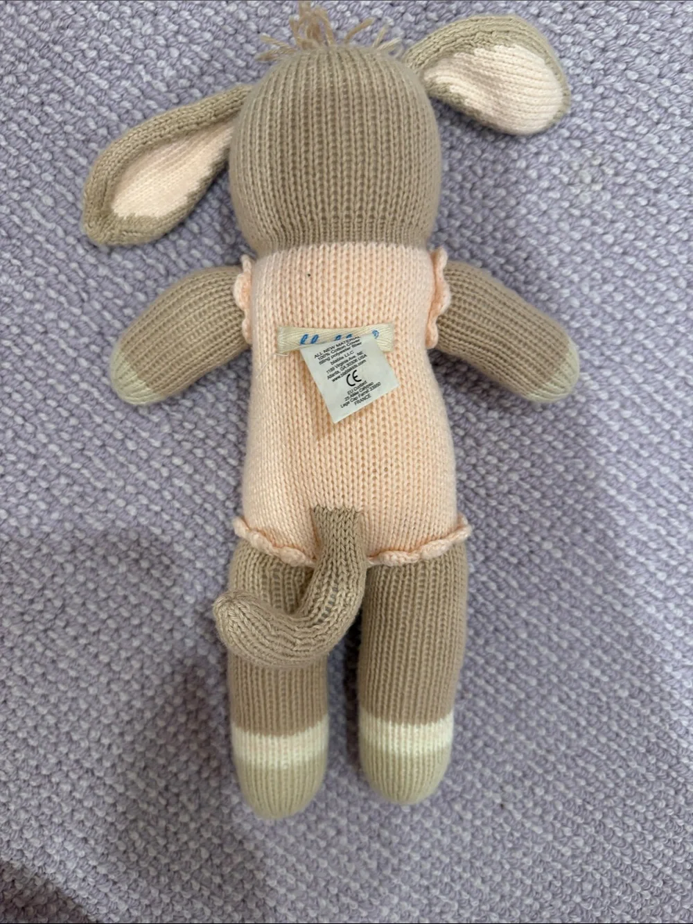 Hand-Knit Bunny Plush in Taupe and Peach